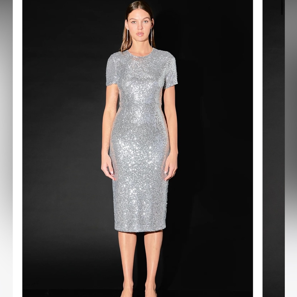 ENDLESS ROSE SEQUINS SHORT SLEEVE MIDI DRESS